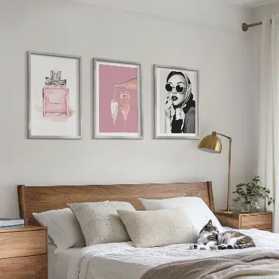 3er-Set Bilder mit Rahmen in stilvollem Pink
