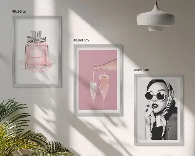 3er-Set Bilder mit Rahmen in stilvollem Pink