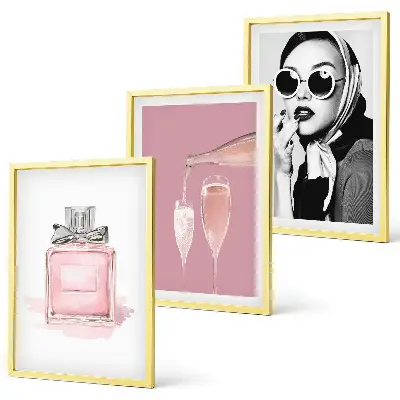 3er-Set Bilder mit Rahmen in stilvollem Pink