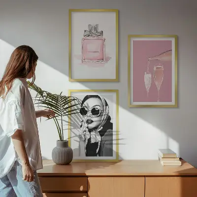 3er-Set Bilder mit Rahmen in stilvollem Pink