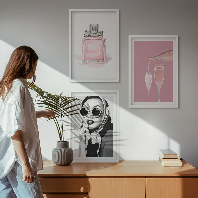 Bilder-3er-set mit rahmen Stilvolle pinkfarbene Accessoires