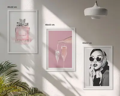 3er-Set Bilder mit Rahmen in stilvollem Pink
