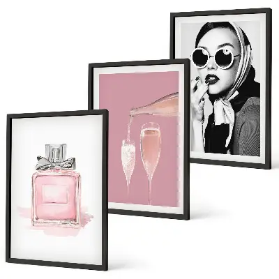 3er-Set Bilder mit Rahmen in stilvollem Pink
