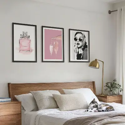 3er-Set Bilder mit Rahmen in stilvollem Pink