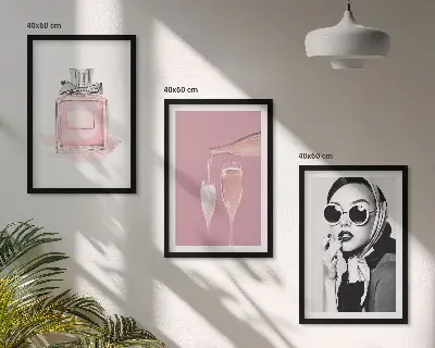 3er-Set Bilder mit Rahmen in stilvollem Pink