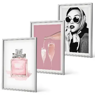 3er-Set Bilder mit Rahmen in stilvollem Pink