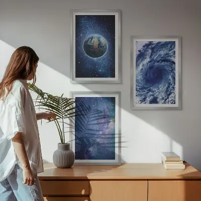Erde Weltraumsturm Galaxie Wandbilder 3er-Set inklusive Rahmen