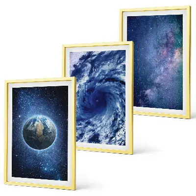 Erde Weltraumsturm Galaxie Wandbilder 3er-Set inklusive Rahmen