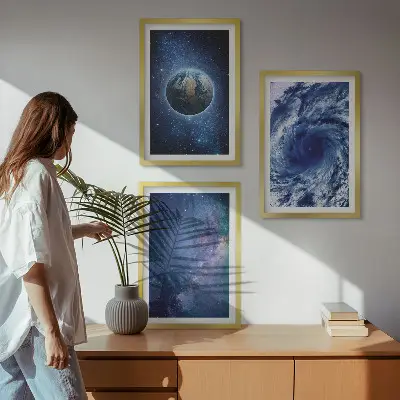 Erde Weltraumsturm Galaxie Wandbilder 3er-Set inklusive Rahmen