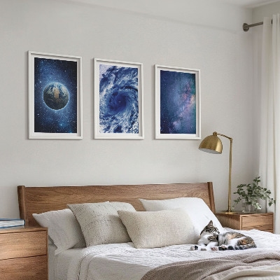 Bilder-3er-set mit rahmen Erde Weltraumsturm Galaxie