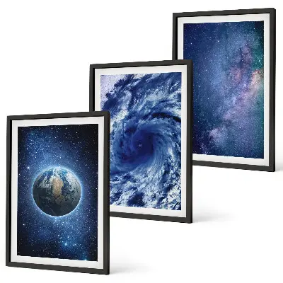 Erde Weltraumsturm Galaxie Wandbilder 3er-Set inklusive Rahmen