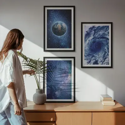 Erde Weltraumsturm Galaxie Wandbilder 3er-Set inklusive Rahmen