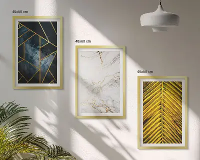 Gerahmtes Bilderset mit geometrischen Mustern und Vegetation