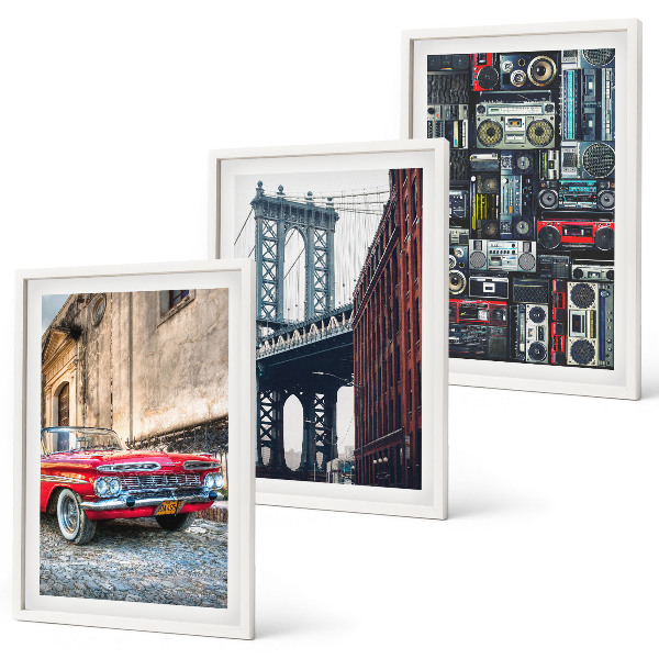 Bilder-3er-set mit rahmen Alte Autobrücke Brooklyn Retro-Audio