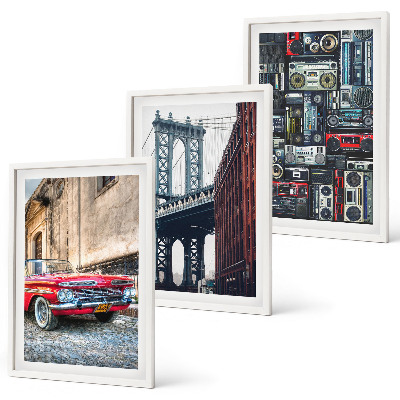 Bilder-3er-set mit rahmen Alte Autobrücke Brooklyn Retro-Audio