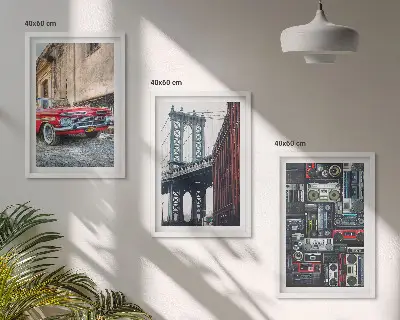 Alte Autobrücke Brooklyn Retro-Bild 3er-Set mit Rahmen