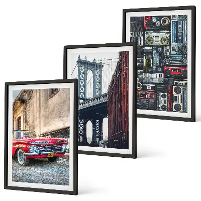 Alte Autobrücke Brooklyn Retro-Bild 3er-Set mit Rahmen