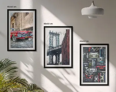 Alte Autobrücke Brooklyn Retro-Bild 3er-Set mit Rahmen