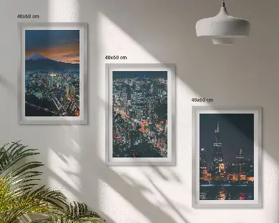 Gerahmtes Set aus Wandbildern Stadtpanorama bei Nacht