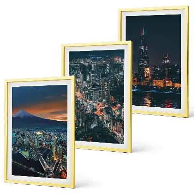 Gerahmtes Set aus Wandbildern Stadtpanorama bei Nacht