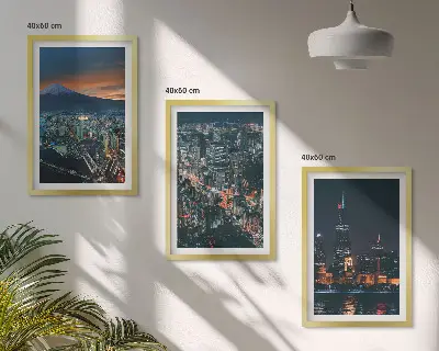 Gerahmtes Set aus Wandbildern Stadtpanorama bei Nacht