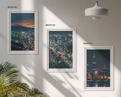 Gerahmtes Set aus Wandbildern Stadtpanorama bei Nacht