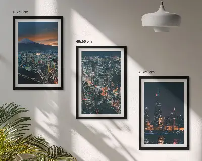 Gerahmtes Set aus Wandbildern Stadtpanorama bei Nacht