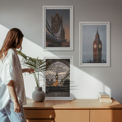 Bilder-3er-set mit rahmen London Bridge Big Ben Uhr