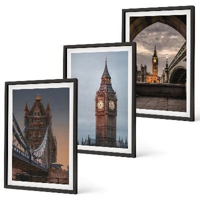 Bilder-3er-set mit rahmen London Bridge Big Ben Uhr