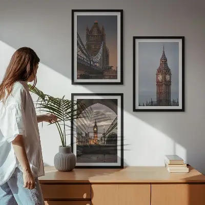 London Bridge und Big Ben Wandbilder 3er Set inklusive Rahmen