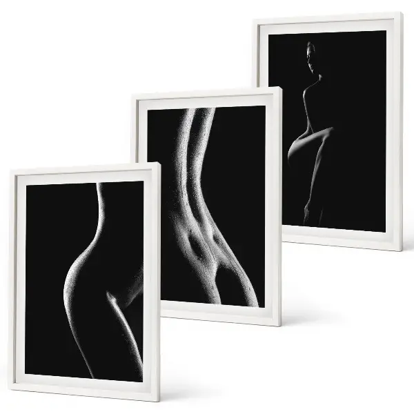 Schwarz-weiße weibliche Silhouetten 3er-Set Bilder inklusive Rahmen