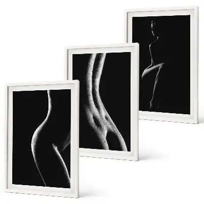 Schwarz-weiße weibliche Silhouetten 3er-Set Bilder inklusive Rahmen