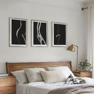 Schwarz-weiße weibliche Silhouetten 3er-Set Bilder inklusive Rahmen