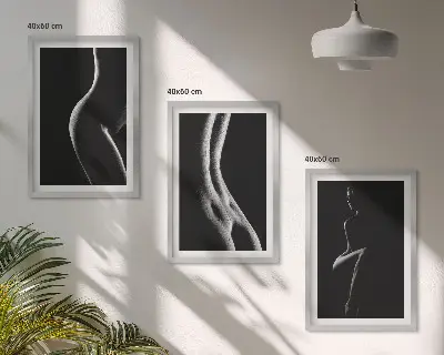 Schwarz-weiße weibliche Silhouetten 3er-Set Bilder inklusive Rahmen