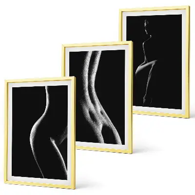 Schwarz-weiße weibliche Silhouetten 3er-Set Bilder inklusive Rahmen