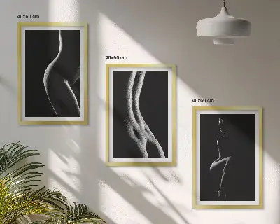 Schwarz-weiße weibliche Silhouetten 3er-Set Bilder inklusive Rahmen