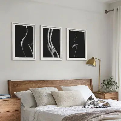 Schwarz-weiße weibliche Silhouetten 3er-Set Bilder inklusive Rahmen