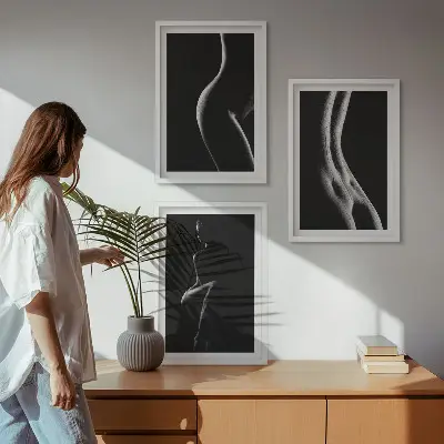 Schwarz-weiße weibliche Silhouetten 3er-Set Bilder inklusive Rahmen
