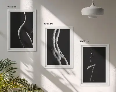 Schwarz-weiße weibliche Silhouetten 3er-Set Bilder inklusive Rahmen