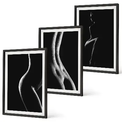 Schwarz-weiße weibliche Silhouetten 3er-Set Bilder inklusive Rahmen