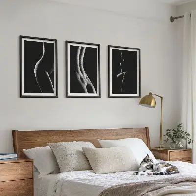 Schwarz-weiße weibliche Silhouetten 3er-Set Bilder inklusive Rahmen