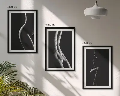 Schwarz-weiße weibliche Silhouetten 3er-Set Bilder inklusive Rahmen