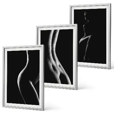 Schwarz-weiße weibliche Silhouetten 3er-Set Bilder inklusive Rahmen