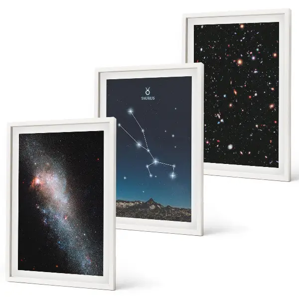 Kosmische Landschaften des Sterns Stier 3er-Set Wandbilder inklusive Rahmen