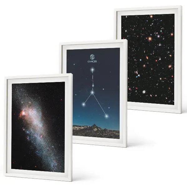 3er-Set Wandbilder mit Rahmen Motiv Weltraumgalaxie mit Krebs-Konstellation
