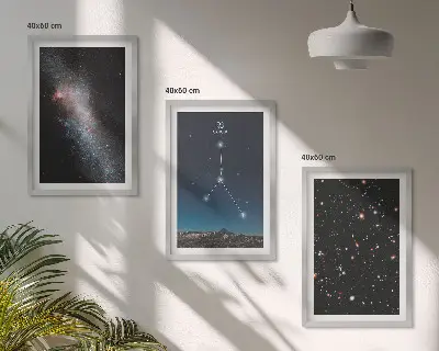 3er-Set Wandbilder mit Rahmen Motiv Weltraumgalaxie mit Krebs-Konstellation