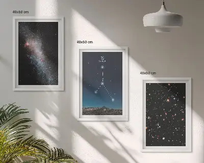 3er-Set Wandbilder mit Rahmen Motiv Weltraumgalaxie mit Krebs-Konstellation