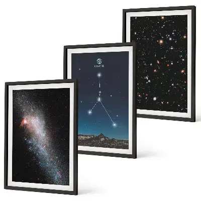 3er-Set Wandbilder mit Rahmen Motiv Weltraumgalaxie mit Krebs-Konstellation