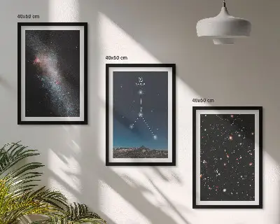 3er-Set Wandbilder mit Rahmen Motiv Weltraumgalaxie mit Krebs-Konstellation