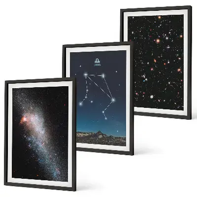 Gerahmtes Bilderset mit Motiven von Weltraum, Galaxie, Waage und Himmel